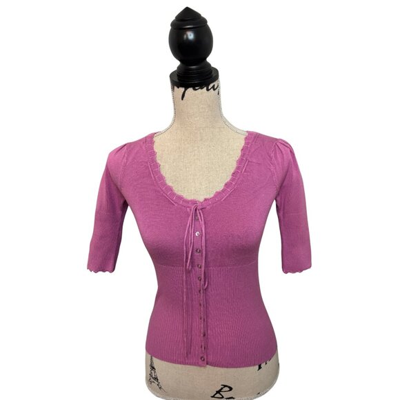 Plugg Sweaters - Plugg Vintage Y2K Ribbed Lace-up Sweater Pink/Purple Size Small